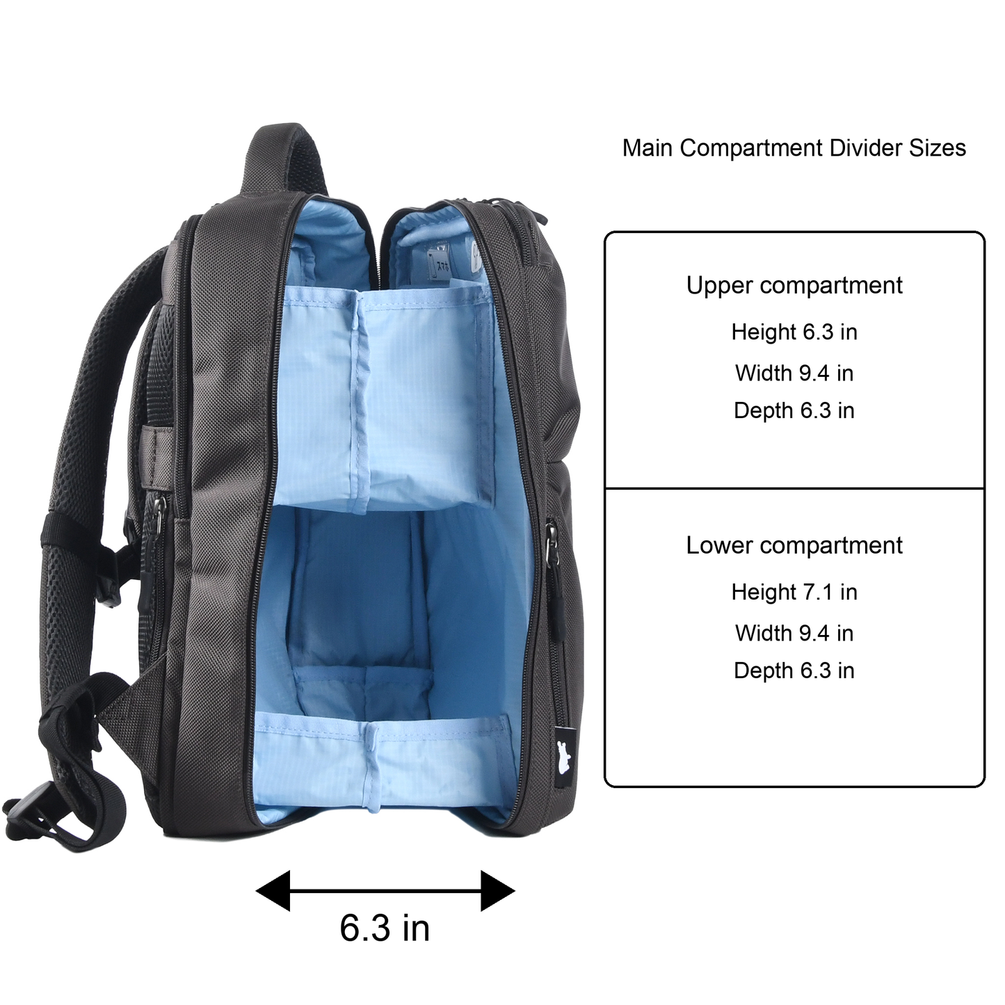 KABAG ADHD Regular Charcoal Compartment Size Chart US